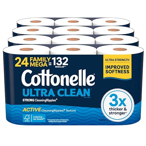 Cottonelle Ultra Clean Toilet Paper, 24 Family Mega Rolls=132 Regular Rolls
