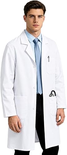 BOXPATH White Lab Coat for Women,Medical Lab Coat,Doctor Costume Adult Men | Thick,3 Pockets,Button Front,Long Sleeve,Machine Washable ,Halloween Costumes Men Adult,Scientist Doctor Coat Classroom,Lab