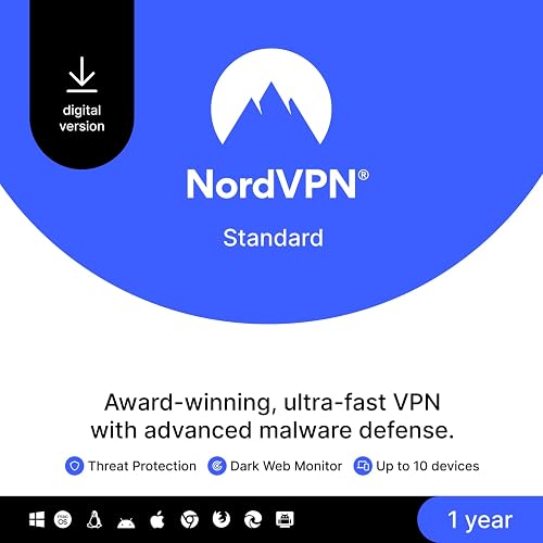 NordVPN Standard, 10 Devices, 1-Year, VPN & Cybersecurity, Digital Code