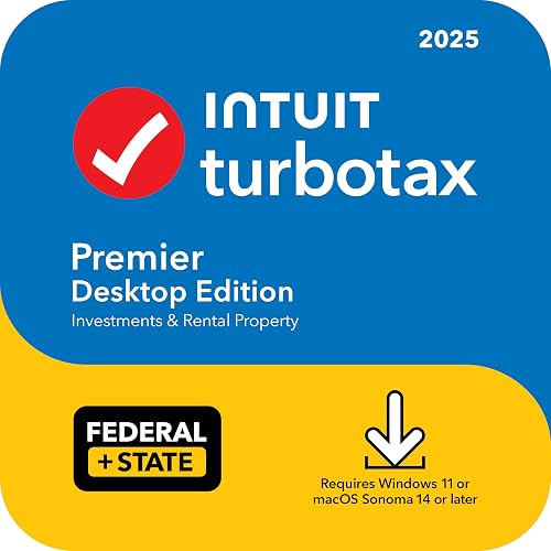 TurboTax Premier Desktop Edition 2025, Federal & State Tax Return [Win11/Mac14 Download]
