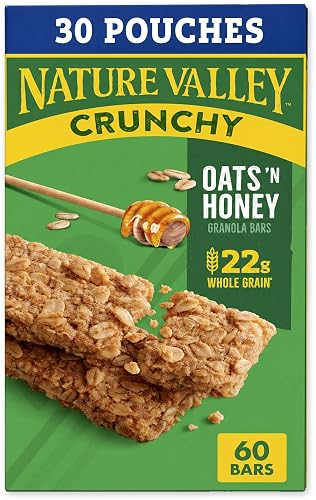 Nature Valley Crunchy Oats N Honey Granola Bars, 60 ct | Whole Grain Oats & Real Honey, 22g Whole Grain per Serving, No Artificial Flavors, Colors, or High Fructose Corn Syrup