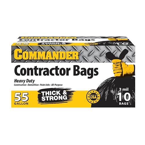 Commander 55 Gallon 3 MIL (eq) Heavy Duty Contractor Bags with Flap Ties - 36" x 56" with flaps - Pack of 10 - For Contractor, Industrial, & Outdoor