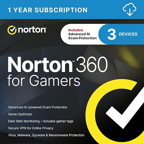 Norton 360 for Gamers, 3 Devices, Auto-Renews [Download] | Incluedes AI Scam Protection, Game Optimizer, Gamer Tag Monitoring, VPN & Cloud Backup