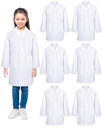 Taiyin 6 Pcs White Lab Doctor Coat science bulk for Kids, Unisex,XL Size | children Costume Unisex, Young Scientist Role Play, School Fair and Graduation, Boys Girls Career Day, Long Sleeve Uniform