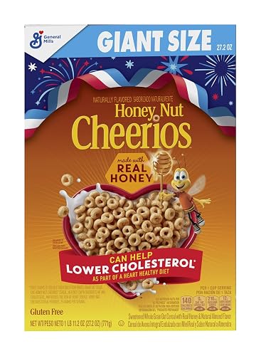Cheerios Honey Nut Breakfast Cereal, Heart Healthy, Gluten Free, 27.2 oz | Real Honey & Natural Almond Flavor, Can Help Lower Cholesterol, Excellent Source of Vitamin D, 22g Whole Grain per Serving