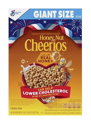 Honey Nut Cheerios, Heart Healthy Gluten Free Breakfast Cereal with Whole Grain Oats, Giant Size, 27.2 oz