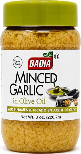 Badia Minced Garlic, 8 oz | Convenient minced garlic in olive oil for pasta, marinades, sauces, meats, vegetables, soups, and everyday cooking