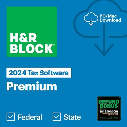 (Old Version) H&R Block Tax Software Premium 2024 Win/Mac with Refund Bonus Offer (Amazon Exclusive) [PC/Mac Online Code]