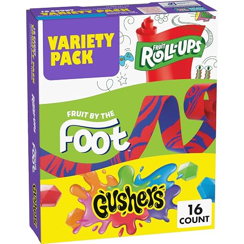 Fruit Flavored Snacks Variety Pack, Gluten Free, 16 ct, 10.2 oz | Fruit Roll-Ups, Fruit by the Foot, and Gushers, Individually Wrapped for Trick-or-Treat, Good Source of Vitamin C