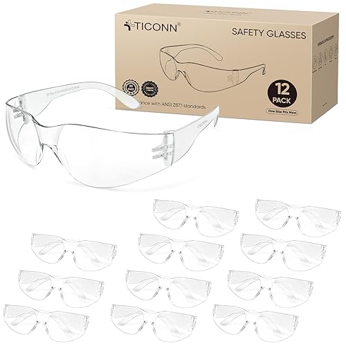 TICONN Clear Safety Glasses for Men & Women, ANSI Z87.1 Safety Goggles | UV400 Protection, Scratch-Resistant Lenses, Impact Resistance, Lightweight Comfort Fit, Perfect for Construction, Cycling