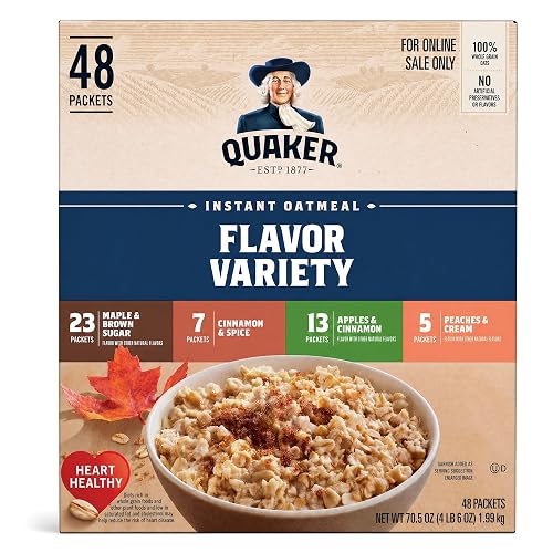 Quaker Instant Oatmeal, 4 Flavor Variety Pack, Individual Packets, 48 Count
