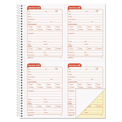 TOPS 4100 Service Call Book, 11-Inch x8-1/4-Inch, 2-Part, 200Sets/PK