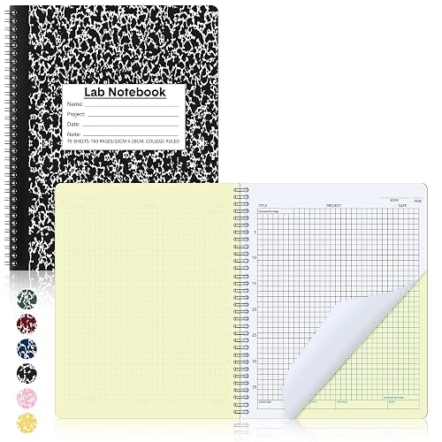 Affrolling 1 Pack Carbonless Lab Notebook Carbon Copy 8.5'' x 11'' | 75 Sets of Pages 150 Pages Total, Laboratory Engineering Chemistry Notebook, Science Grid, Coil Binding, Black and White