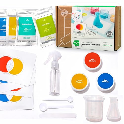 KiwiCo Colorful Chemistry Set - Kid-Tested Chemistry Set for Ages 3-8 | Kids preschool chemistry set for ages 3-8. Non-toxic skin-safe ingredients. Includes waterproof mess mat & plastic tools.