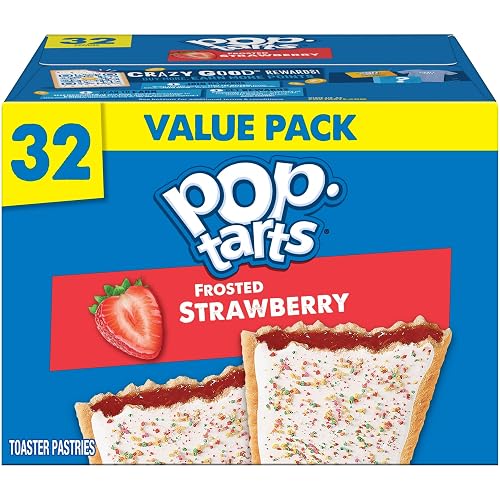 Pop-Tarts Toaster Pastries, Breakfast Foods, Kids Snacks, Value Pack, Frosted Strawberry, 54.1oz Box (32 Pop-Tarts)