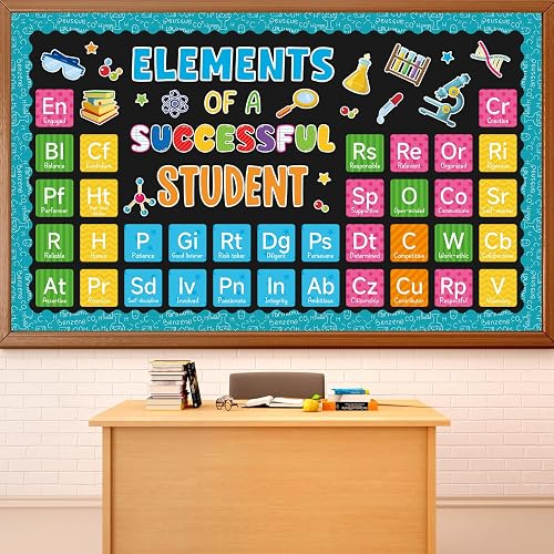 Justforjoyful Science Bulletin Board Set Chemistry Periodic Table Poster Bulletin Board Border Set Scientist Lab Motivational Cutouts for Back to Chalkboard Wall Door Decor