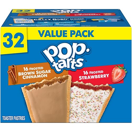 Pop-Tarts Toaster Pastries, Breakfast Foods, Kids Snacks, Value Pack, Frosted Brown Sugar Cinnamon & Frosted Strawberry Variety Pack, 54.1oz Box (32 Pop-Tarts)