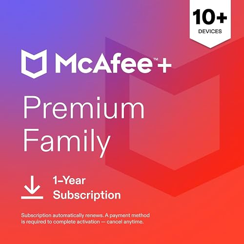 McAfee+ Premium Family 2027 Antivirus Software, 10+ Devices | Auto-Renews | 1-year subscription includes VPN, scam protection, identity monitoring, Personal Data Cleanup and password manager