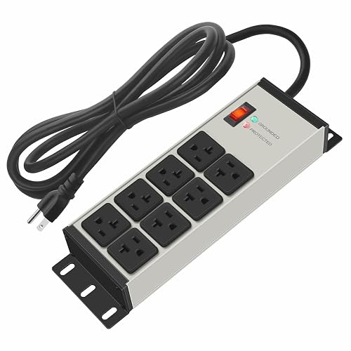 CCCEI 12 Gauge Heavy Duty Power Strip, 8 Ports, Grey, 6FT. | Surge Protector, Extension Cord with Multiple Outlets, Wall Mount Plug Extender, Switch, Grounding, High Amp, Garage.
