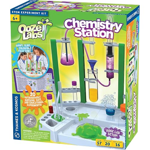 Thames & Kosmos Ooze Labs Chemistry Station Science Experiment Kit, 20 Non-Hazardous Experiments Including Safe Slime, Chromatography, Acids, Bases & More, Multi-Color