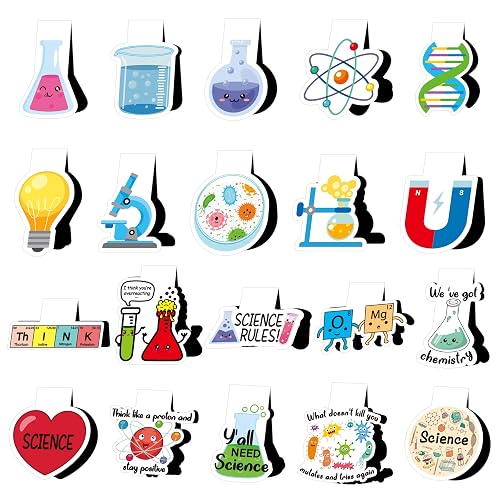 20Pcs Funny Science Bookmarks for Reader Science Lover Gifts, Cute Cartoon Chemistry Magnetic Bookmark for Women Men Laboratory Workers, Scientist Page Marker Funny Lab Week Gifts for Teacher Student