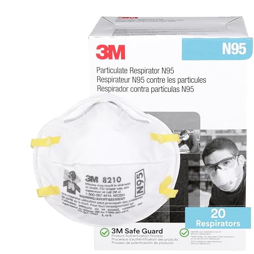 3M Particulate Disposable Respirator 8210, N95, Pack of 20, NIOSH APPROVED | Two-Strap Cup Style Design, Lightweight, Cushioning Nose Foam