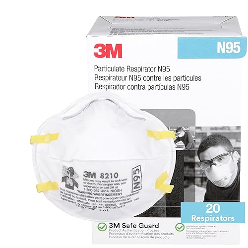 3M Particulate Disposable Respirator 8210, N95, Pack of 20, NIOSH APPROVED | Two-Strap Cup Style Design, Lightweight, Cushioning Nose Foam