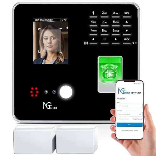 NGTeco Cloud Time Clock for Small Business, Real Remote Access, 4-in-1 Mode | Employee Time Clock with Face, Fingerprint, RFID, PIN Check-in, Software & App, Customizable Shift, 10 Cards, No Monthly Fee