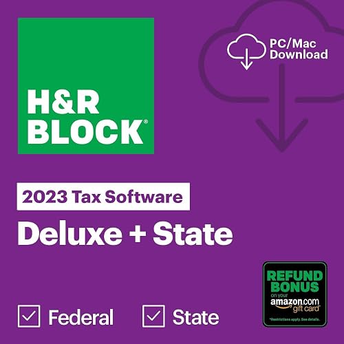 (Old Version) H&R Block Tax Software Deluxe + State 2023 with Refund Bonus Offer (Amazon Exclusive) (PC/MAC Download)