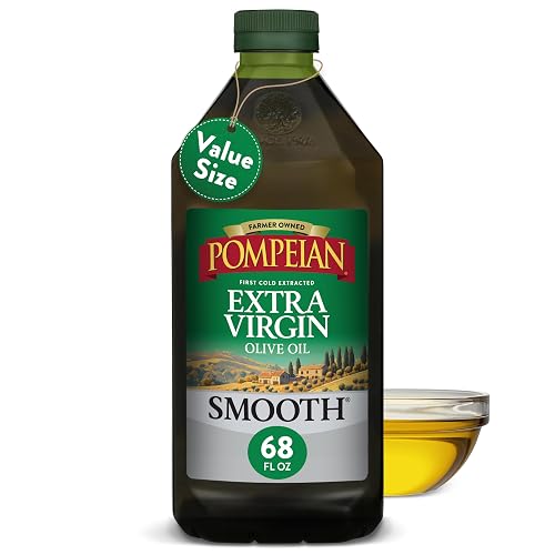 Pompeian Smooth Extra Virgin Olive Oil - 68 fl oz (2 L) | First Cold Pressed Olive Oil for Cooking - Smooth Taste for Sauteing, Stir-Frying, and Baking - Value Size