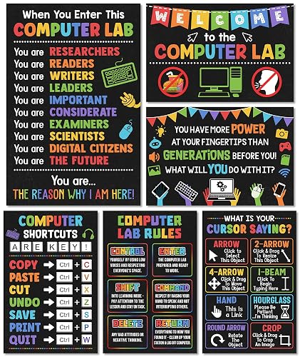 Lalunia 6 Pcs Computer Science Classroom Poster (11x16) - Computer Lab Posters, Teachers Supplies PC Shortcuts, Stem Technology Education Chart, PC Keyboard Wall Art For Kids, Back To School Gifts