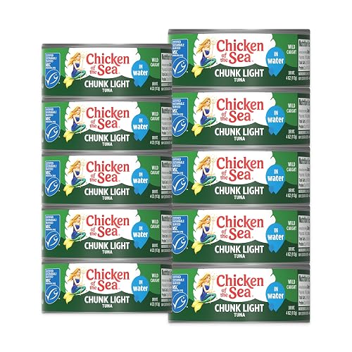 Chicken of the Sea Wild Caught Chunk Light Tuna, 5 Ounce Cans, 10-Count – High Protein 100% Classic Chunk Tuna in Water – Delicious, Easy, Nutritious Ready to Eat Meals