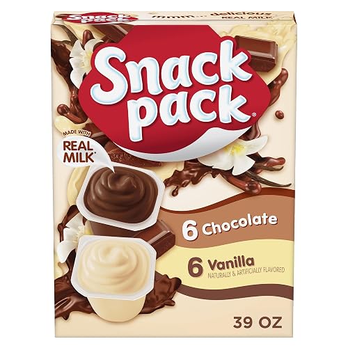 Snack Pack Chocolate and Vanilla Pudding Cups, 3.25 oz., 12-ct Family Pack | Made with real milk; great for office snacks, lunchbox school snacks; also perfect for an after-dinner sweet treat or dessert