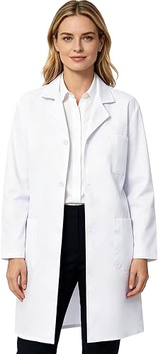 BOXPATH White Lab Coat for Woman,Doctor Costume Adult,Halloween Costumes | Medical Lab Coat,Thick,3 Pocket,Long Sleeve,Wrinkle Free,Doctor Coat for Classroom,Lab,Science,Halloween Costumes Women Adult
