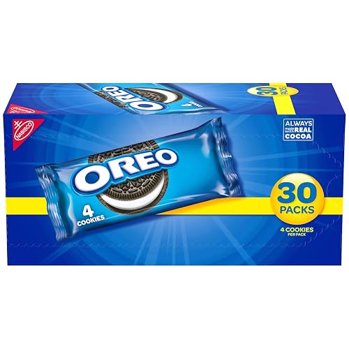 OREO Chocolate Sandwich Cookies, 30 Snack Packs (4 Cookies Per Pack) | Always made with Real Cocoa, Certified Kosher, Individually Wrapped