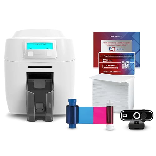 Bodno Magicard 300 Dual Sided ID Card Printer & Complete Supplies Package ID Software - Silver Edition