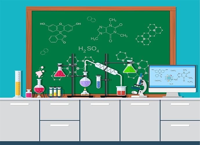 SADFA Chemical Science Birthday Party Backdrop 7x5ft Cartoon Science Lab Background Science Party Decorations Birthday Banner Photoshoot School Classroom Photo Booth Props