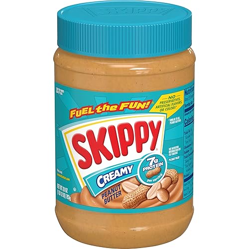 SKIPPY Creamy Peanut Butter, Plant Based Protein, 28oz x1 | 4 Ingredients, Gluten-free, 7g Protein /serving. Perfect for Protein Snacks, Adult & Kids Snacks, Kids Lunch