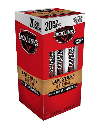 Jack Link's Original Beef Jerky Sticks - 0.92 oz (20 Pack) | Made with 100% Real Beef - Ready to Eat Real Meat Protein Snacks - 5g Protein per Serving - Meat Stick