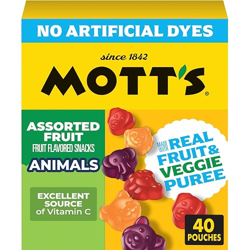 Mott's Assorted Fruit Flavored Snacks, Made with Real Fruit Puree, 40 Pack | Gluten-Free, Gelatin-Free, Fat-Free, Made with Real Fruit & Veggie Puree, No Artificial Dyes, Excellent Source of Vitamin C