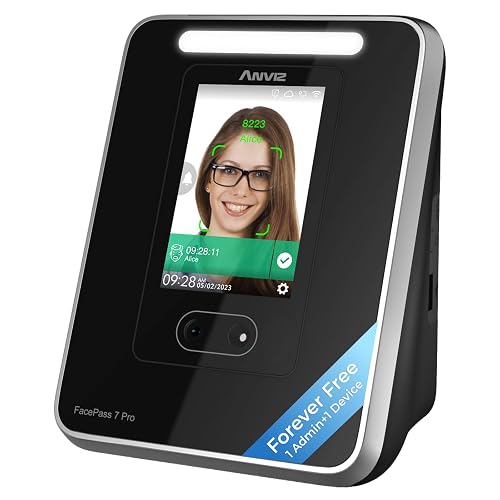ANVIZ FacePass 7 Pro Cloud-Based Face Time Clock with RFID, PIN - Free Cloud Software - Biometric Clock in and Out Machine for Employees Small Business - Support Door Access, Touchscreen, 2.4GHz WiFi