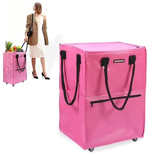 WORKPRO Medium Rolling Grocery Bag, 18-Gallon Rolling Tote with 4 Wheels | Reusable Grocery Bag on Wheels, Holds Up to 75 lbs, Heavy Duty Rolling Tote for Groceries, Laundry, Moving & Storage