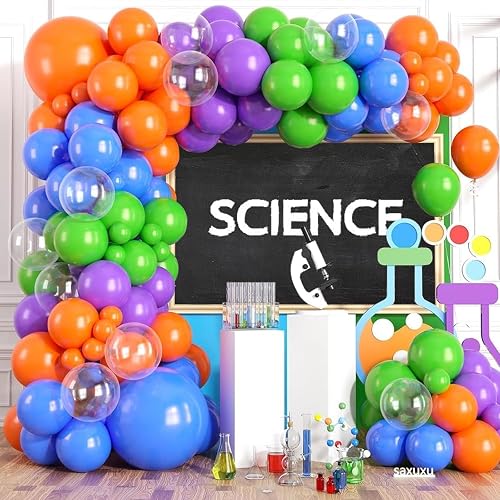 122PCS Science Balloon Arch for Lab Birthday Party Decorations | Colorful mix with clear balloons, Decorations for science birthdays, lab events and classroom parties