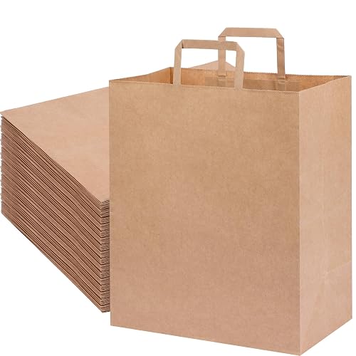 OUTUXED 120pcs Paper Grocery Bags 12x7x14in Brown Paper Bags with Handles | Large Kraft Paper Bags with Handles Bulk for Grocery, Shopping, Retail, Business, Birthday Wedding Party Favors, Merchandise