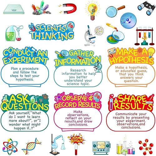 25 Pieces Science Bulletin Board Set, Multi Colors Science Theme Cutouts Science Board Posters Science Lab Card Decorations with Adhesive Dots for School, Classroom, Office, Chemistry Party Supplies