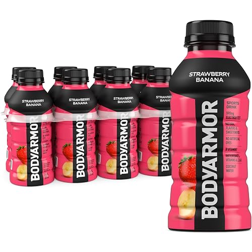 BODYARMOR Sports Drink, Strawberry Banana, Electrolyte Drink Hydration, 12 Fl Oz Bottles (8 Pack), Flavored Coconut Water with B Vitamins & Antioxidants | Coconut Water Hydration Drink, Flavored Water Sport Beverage, 590mg Electrolytes, Natural Flavors & Sweeteners + Antioxidants
