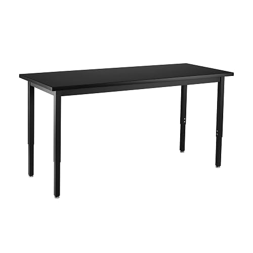 NPS Steel Height Adjustable Science Lab Table, 24 X 60, Chemical Resistant Top, Black, Black