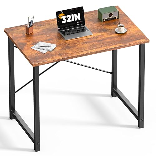 DUMOS 32 Inch Small Computer Desk, Gaming Desks for Home Office Bedroom | Modern Study Writing Work Table, Craft PC Desk Simple Workstation with Reinforcement Structure, Rustic Brown