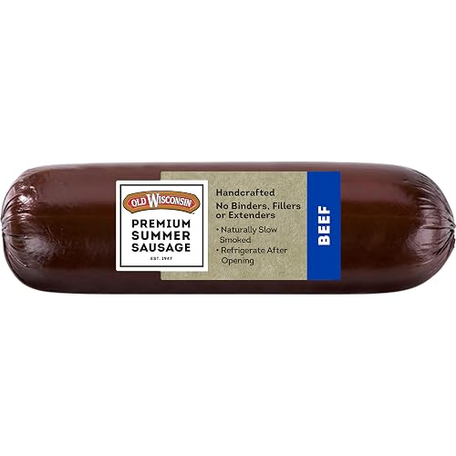 Old Wisconsin Premium Summer Sausage, 100% Natural Meat, Charcuterie, Ready to Eat, High Protein, Low Carb, Keto, Gluten Free, Beef Flavor, 8 Ounce | Ready to Eat Beef Summer Sausage Roll, Naturally Smoked Meat, Keto Snacks or Charcuterie Boards, High Protein, Gluten Free