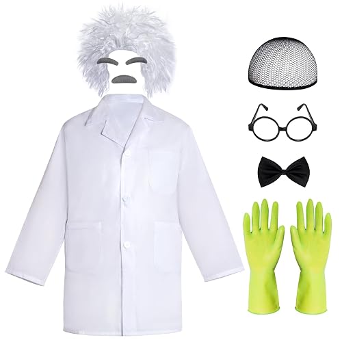 mifengda Mad Scientist Costume Kids Doctor White Lab Coat Halloween Crazy Mad Scientist Physicist Costume for Cosplay